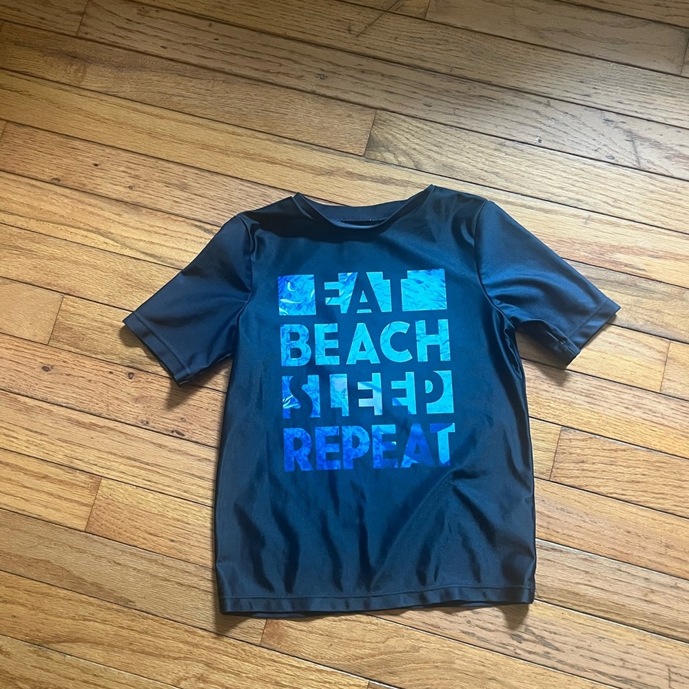 Rash Guard Swim Shirt Navy Blue Graphic Tee Boys XS Size 5 Old Navy